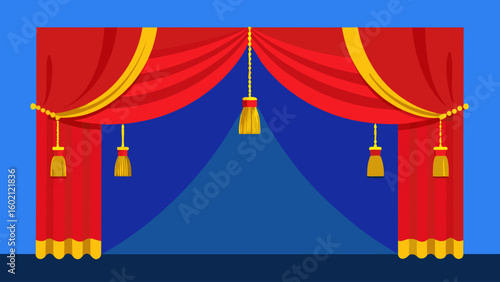 theatrical stage opulent red curtains