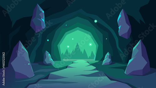 open cave entrance crystals glowing moss magical grotto