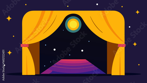 illustrated theater golden curtains pulled back