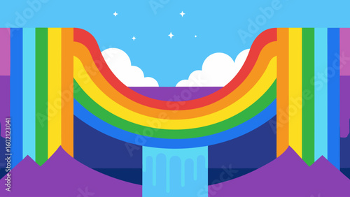 Rainbow colored drapery parting to reveal magic