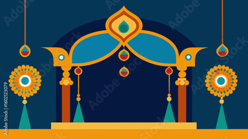 Royal Indian stage with peacock motifs gold pattern