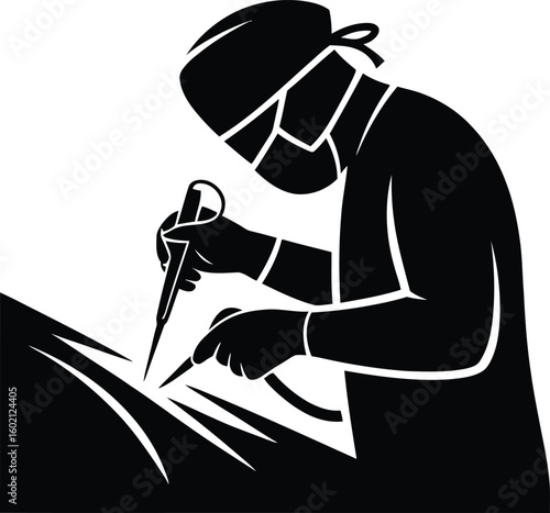 Surgeon Performing Endoscopic or Laparoscopic Surgery. Medical Doctor in OR with Surgical Instruments