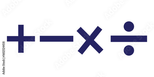 Basic mathematical symbol. Plus, minus, multiply, divide icon set. Plus and minus icon set. Math symbol. Plus icon, Minus icon, Multiply icon, Divide icon