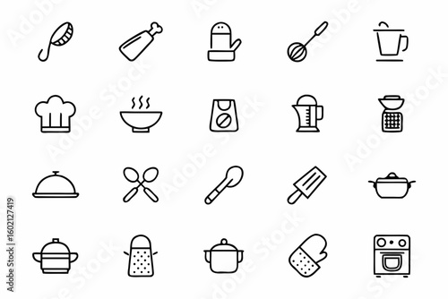 A contemporary one-line kitchen bundle featuring trendy cooking gear and must-haves for modern home chefs. Ideal for food influencers and digital planners.