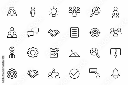 A clean set focused on teamwork, productivity, and communication in the modern workplace. Great for HR materials, UX/UI, and team-building designs.