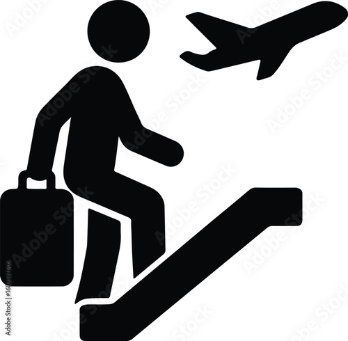 Silhouette passenger traveling on escalator with airplane Vector Illustrator