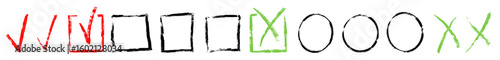 Set mark cross x and underline and check box. Crayon hand drawn check mark and box. Element hand drawn texture cross circle sketch. Vector illustration