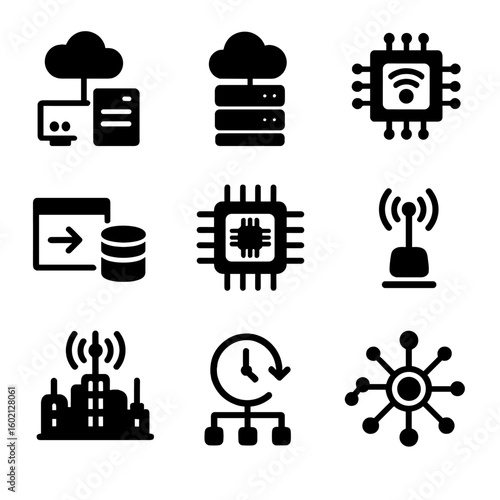 Icons processing computing node icon edge distributed vector city cloud unit smart
