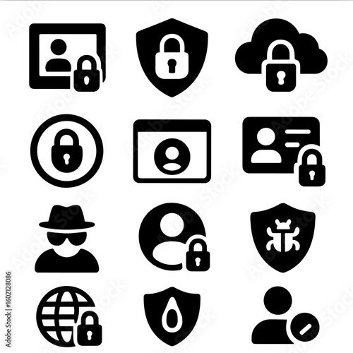Identity malware cybersecurity icons protection access icon grid shield vector incognito vpn