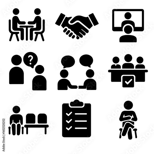 Question icon room interview body process handshake waiting icons panel discussion vector