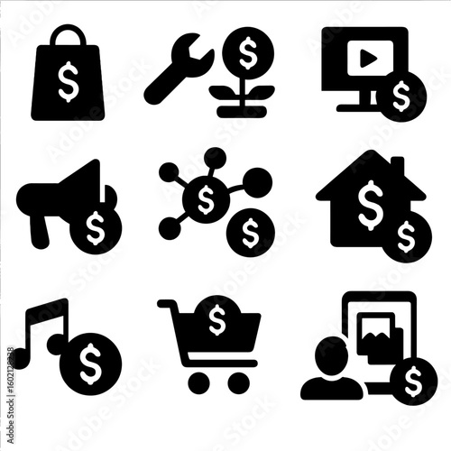 Income subscription icon payments affiliate streams advertising vector revenue service earnings icons