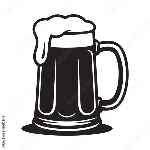 Black and White Beer Mug with Foam Illustration