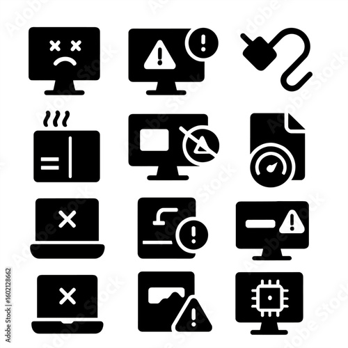 Icons disconnected pc overheating file vector blue screen disk icon slow conflict