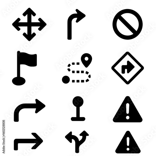 Set arrow navigation speed alert fork checkpoint vector icon turn route end