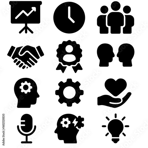 Time skills icons thinking creativity leadership icon teamwork vector hands gear professional