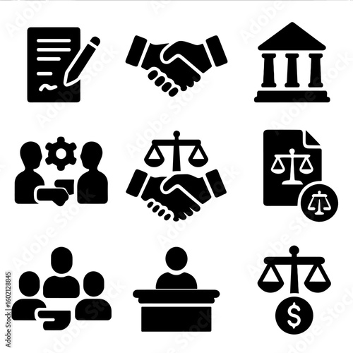 Law agreement icons civil property legal rights lawsuit icon fees vector resolution
