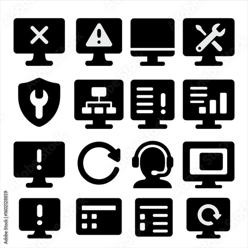 Computer problem icon system viewer event button report vector error icons device