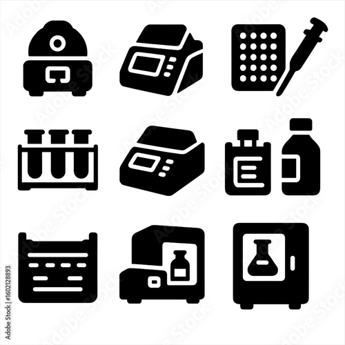 Test cycler equipment laboratory centrifuge reagent icon vector pcr icons microarray spectrometer