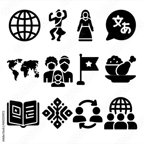 Diversity flag exchange icon map ethnic dance folk cultural celebration icons vector