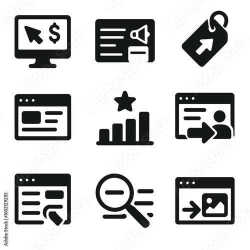 Marketing ad score conversion search bid extension vector icon copy preview budget