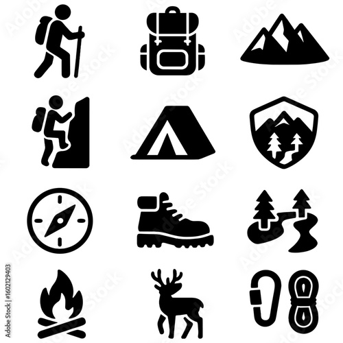 Badge boots icons campfire compass icon adventure nature gear travel wildlife camping