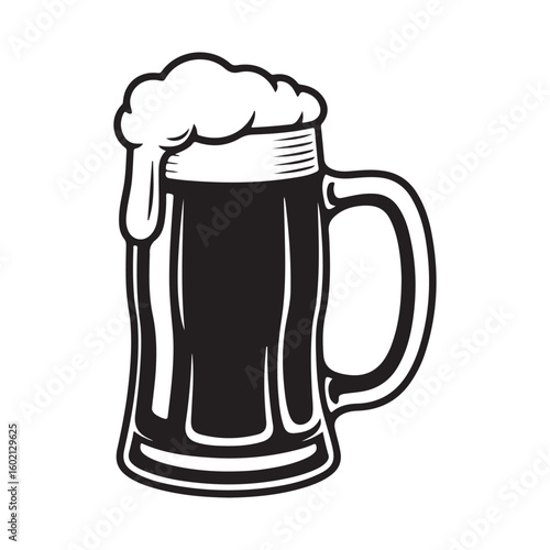Black and white beer mug with foam illustration