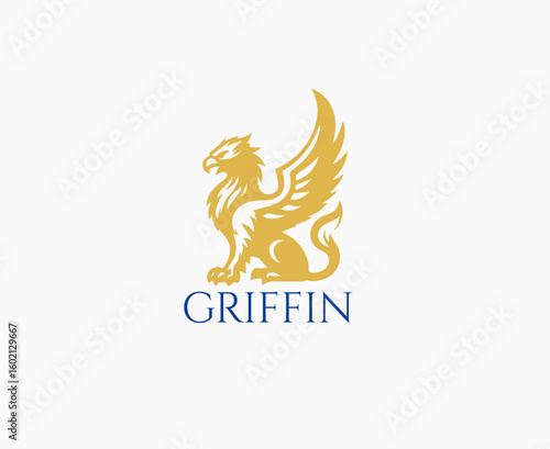 Classic Golden Griffin Logo on White Background