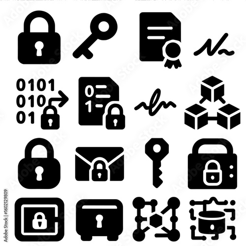 Data icons ssl signature cryptography grid vector encryption icon key secure cryptographic