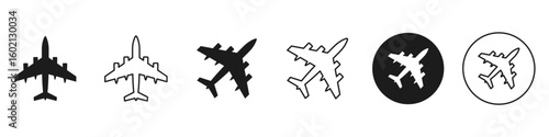 Airplane icon png set. Aircraft logo sign, flight transport symbol. Airport, plane, travel, aviation