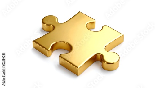 Gold puzzle piece on white