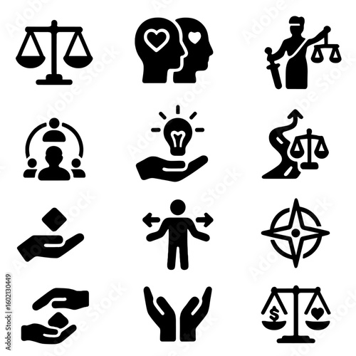 Modern ethical vector icons choices grid icon set text justice negative no