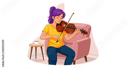 Serene Violinist Expressing Musical Emotions through the Art of Playing Instrument