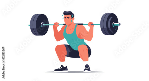 A muscular athlete performing a heavy barbell squat, demonstrating power and dedication in strength training.