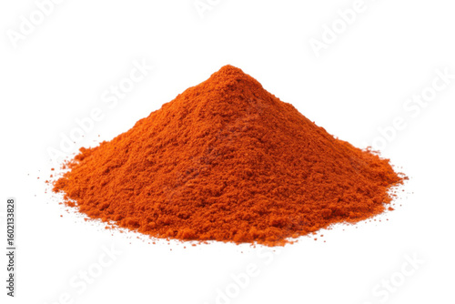 Pile of vibrant orange paprika spice isolated on transparent background