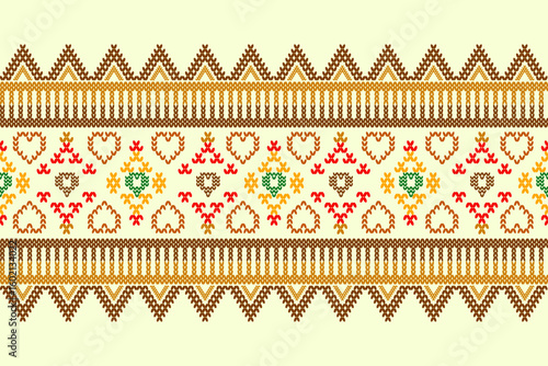 Ikat ethnic geometric abstract embroidery oriental traditional knitted pattern. Native geometry decorative design for fabric, wallpaper, background, interior, decoration, texture, border decor, print