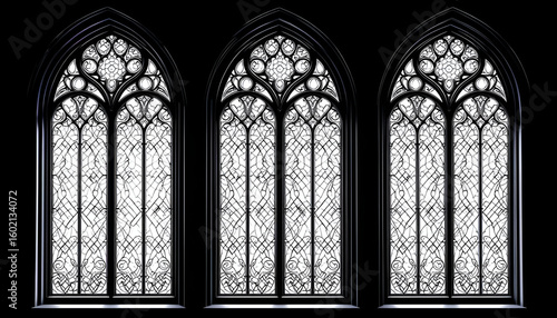 Gothic architecture window design black and white church windows architectural stained glass art vintage style