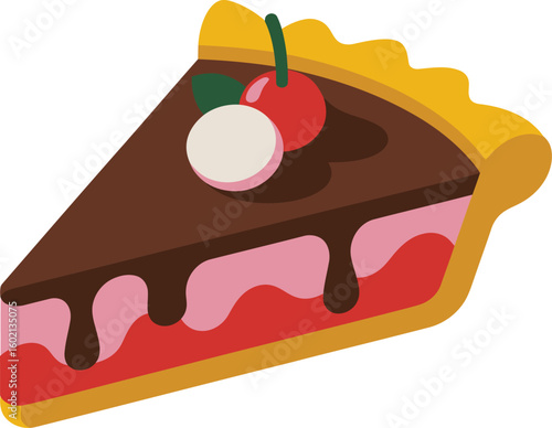 Delicious slice of chocolate cherry pie with whipped cream