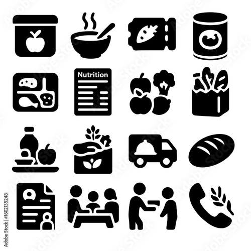 Meal van feeding icons soup vector icon meals kitchen food program lunch