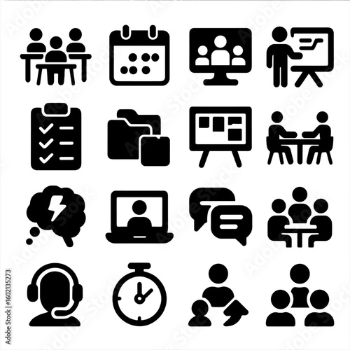 Workplace group message support vector collaboration icon workspace project brainstorm meeting icons