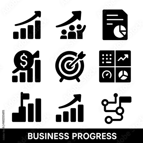 Vector business plan roadmap sales icon tracker goal success progress report icons