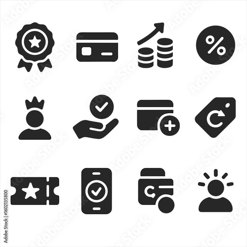 Icons program reward redemption vip icon points ticket card loyalty tracker vector