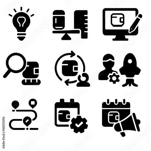Testing market development roadmap vector manufacturing prototype icon design product icons qa
