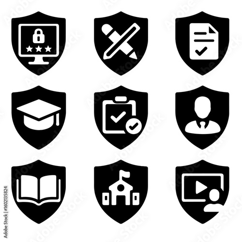 Test protection shield vector virtual privacy security plagiarism safety icons school icon