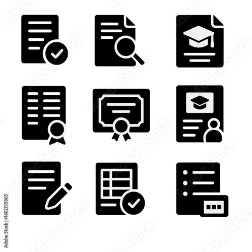 Certificate icon paper learning set syllabus assignment vector record academic sheet course
