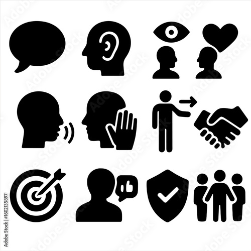 Skills tone clarity eye nonverbal communication collaboration feedback symbol icon bubble vector