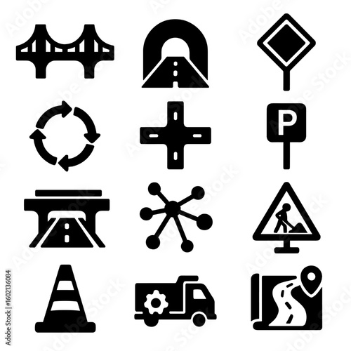 Road icons sign overpass infrastructure vector zone icon transport safety truck network