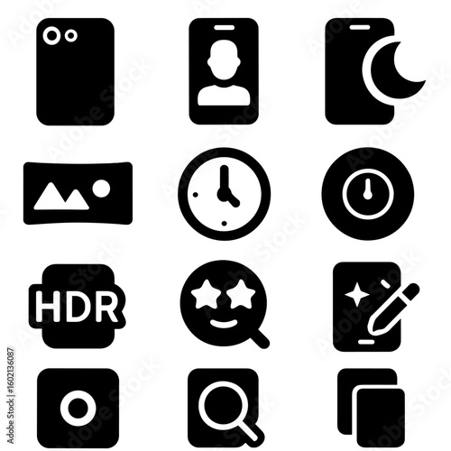 Night camera photo vector smartphone burst lens icons lapse icon cam mode