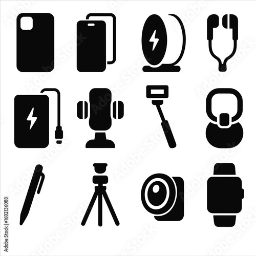Protector icon smartphone pen tripod lens vector mount selfie accessories phone icons