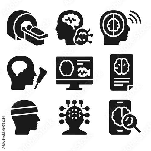 Brain ultrasound result imaging headband vector app icons mri icon pet