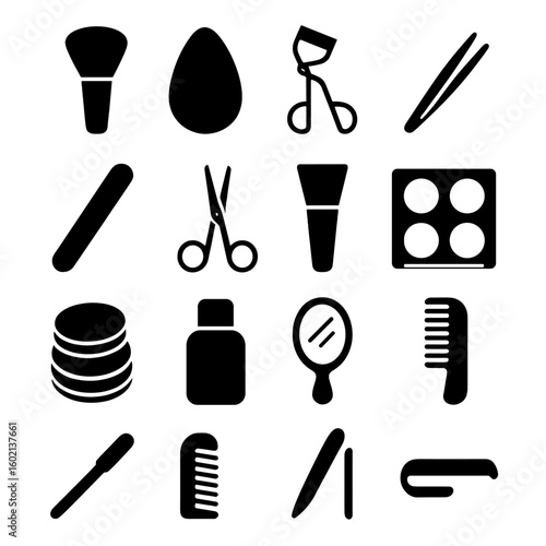Comb pads cosmetic scissors tools curler nail icons vector icon cotton mirror